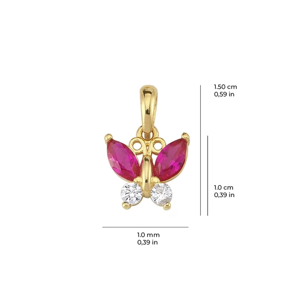 14 Ayar Yakut Taşlı Kelebek Altın Kolye Ucu 0,89 gr - 2