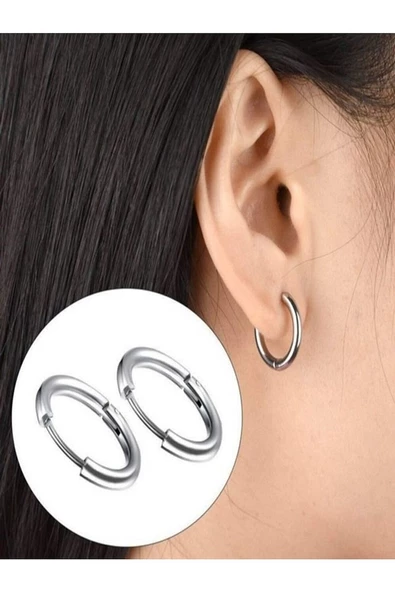 316l Paslanmaz Kararmaz Cerrahi Çelik 8mm Unisex Halka Küpe (GÜMÜŞ RENK) - 2