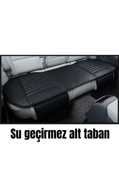 Su Geçirmez Ön Arka Araba Koltuk Minder Deri Siyah Oto Koltuk Minderi 3'lü Oturak Örtüsü - 3