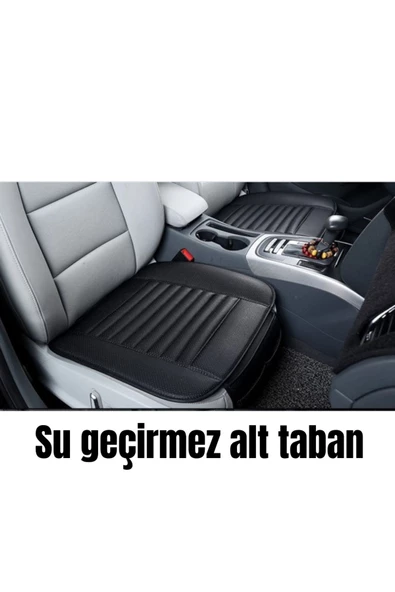 Su Geçirmez Ön Arka Araba Koltuk Minder Deri Siyah Oto Koltuk Minderi 3'lü Oturak Örtüsü - 4