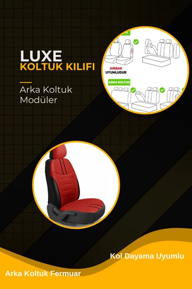 Luxe Deri Modüler Koltuk Kılıfı Takımı Kırmızı Siyah - 4