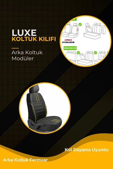 Luxe Deri Modüler Koltuk Kılıfı Takımı Siyah Sarı - 4
