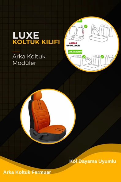 Luxe Deri Modüler Koltuk Kılıfı Takımı Turuncu - 4