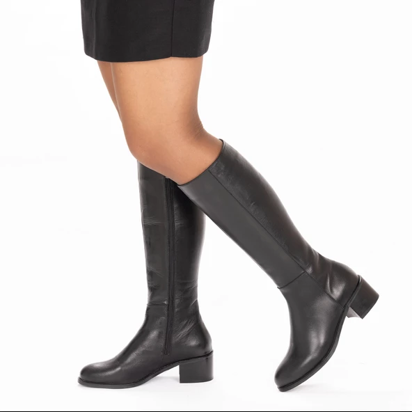 TwoEgoist Kadın Hakiki Deri 5cm Topuklu Klasik Çizme - Resim 3