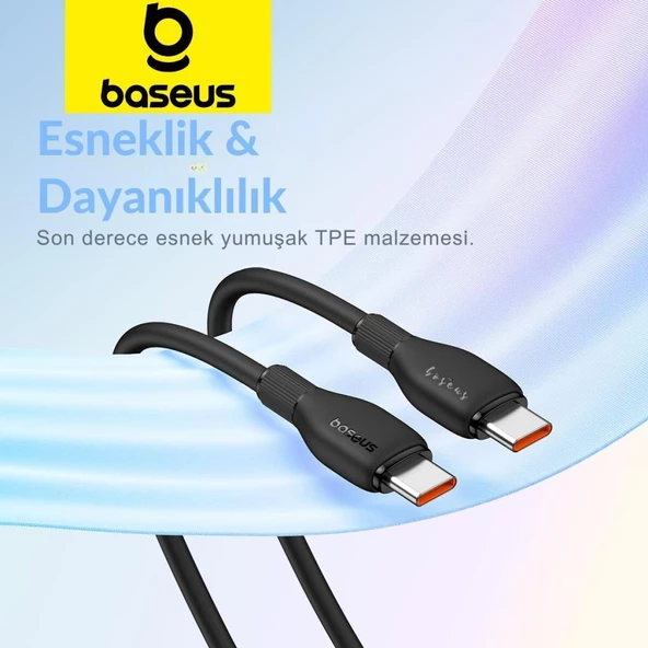 Baseus MEGA Hızlı 1.2MT 100W Type-C To Type C Şarj Kablosu, Akım Ve Isı Korumalı Type C Kablo, PC, Tablet, Telefon - 5