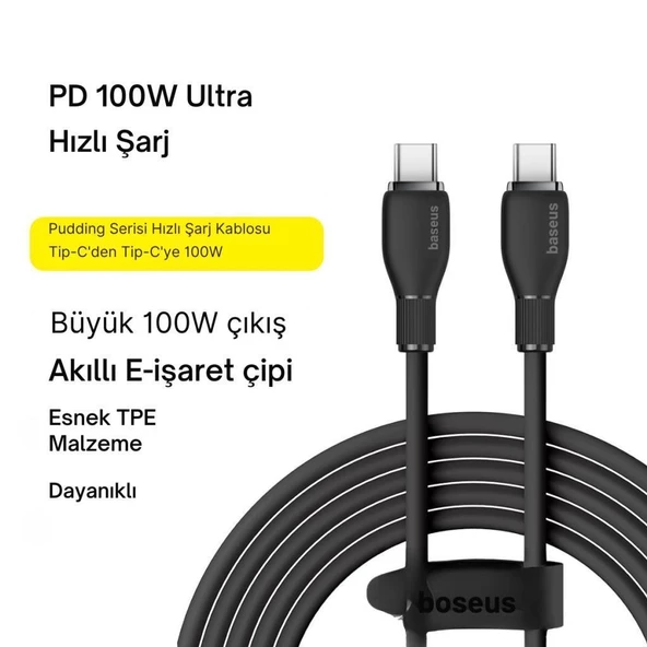 Baseus MEGA Hızlı 1.2MT 100W Type-C To Type C Şarj Kablosu, Akım Ve Isı Korumalı Type C Kablo, PC, Tablet, Telefon - 2