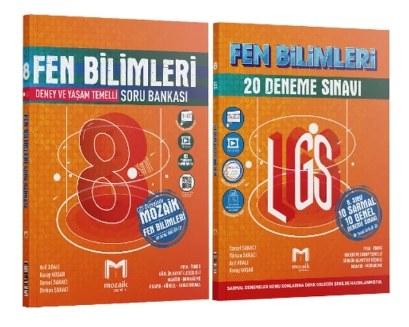 MOZAİK YAYINLARI 8. Sınıf Fen Bilimleri Soru Bankası ve Fen Bilimleri 20 Deneme (2 Kitap)