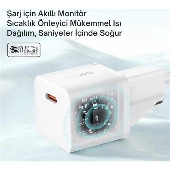 Baseus Gan5 Ultra Hızlı 20W Type C Şarj Başlığı, Ultra Küçük, Akım ve Isı Korumalı, Yanma Önleyici Adaptör - 4