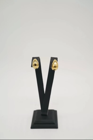 Küçük Boy Gözyaşı Damlası Gold Çelik Küpe - 3