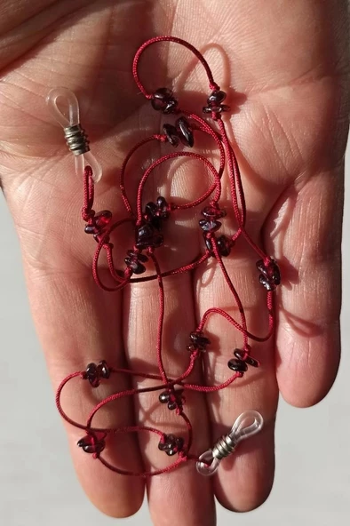 Doğal Lal - Garnet Taşlı Gözlük İpi 129-4 - 2
