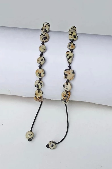 Doğal Dalmaçyalı Jasper Bileklik Makrome Ayarlı 304-1 - 2