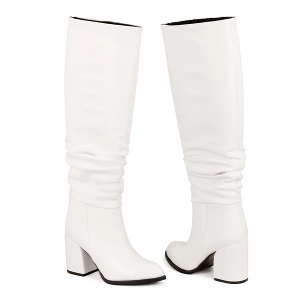 Kadın Sivri Burunlu Kalın Topuklu Körüklü Diz Altı Çizme - Resim 6
