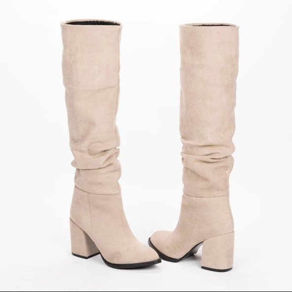 Kadın Sivri Burunlu Kalın Topuklu Körüklü Diz Altı Çizme - Resim 10