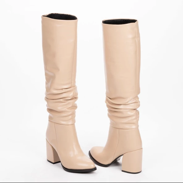 Kadın Sivri Burunlu Kalın Topuklu Körüklü Diz Altı Çizme - Resim 3