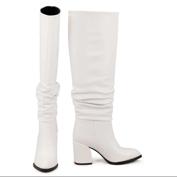 Kadın Sivri Burunlu Kalın Topuklu Körüklü Diz Altı Çizme - Resim 7