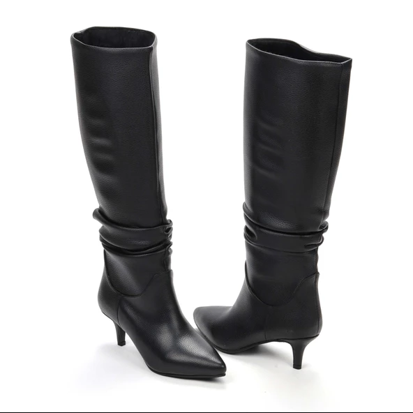 Kadın Kısa Topuklu Sivri Burunlu Körüklü Çizme - Resim 4