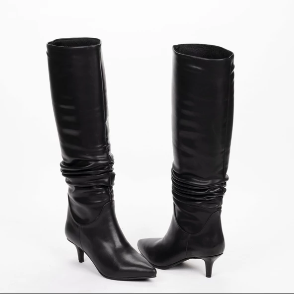 Kadın Kısa Topuklu Sivri Burunlu Körüklü Çizme - Resim 10