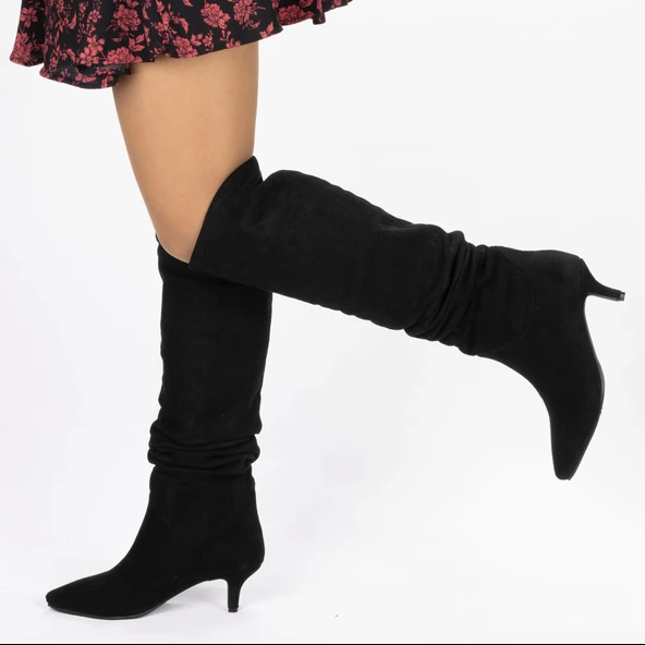 Kadın Kısa Topuklu Sivri Burunlu Körüklü Çizme - Resim 11