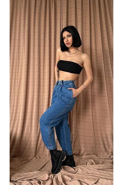 Pileli Jeans Pantolon - Resim 2