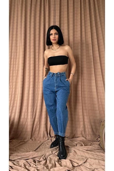 Pileli Jeans Pantolon