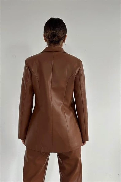 Düğmeli Deri Ceket - 5