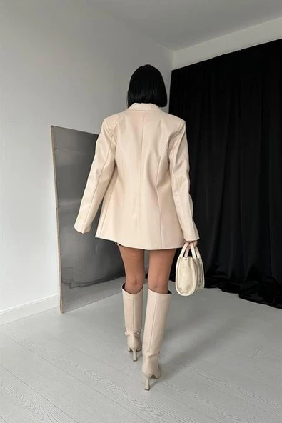 Düğmeli Deri Ceket - 4