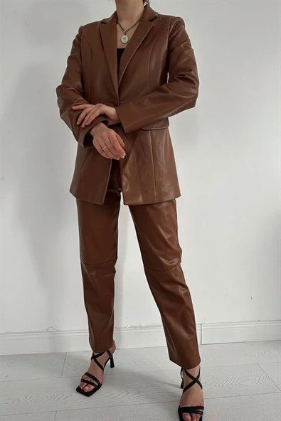 Düğmeli Deri Ceket - 4