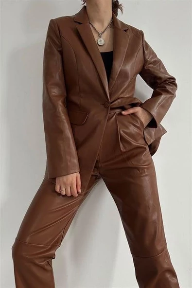 Düğmeli Deri Ceket - 2