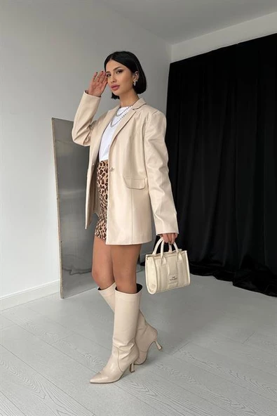 Düğmeli Deri Ceket - 5