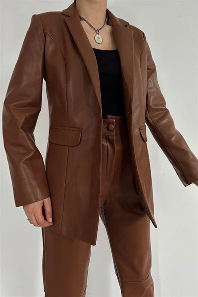 Düğmeli Deri Ceket - 3