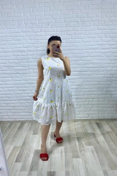 Dantelli Çiçekli Elbise - Resim 2