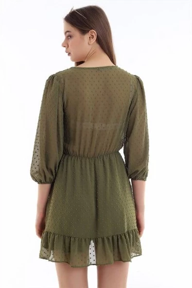 Puantiyeli Kruvaze Elbise - Resim 4