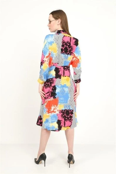 Renkli Gömlek Elbise - 3