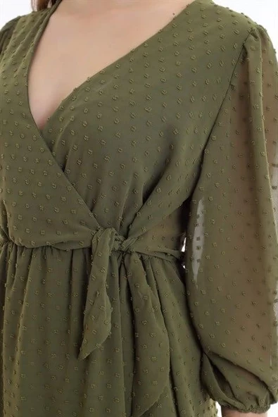 Puantiyeli Kruvaze Elbise - Resim 3