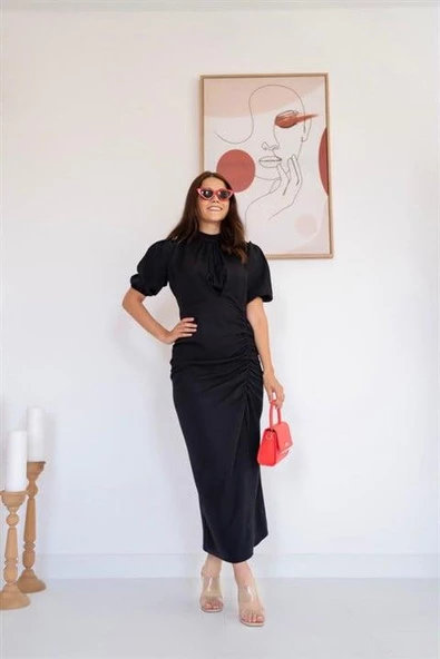 Hakim Yaka Yırtmaçlı Class Elbise - Resim 3