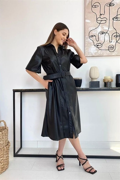 Kemerli Deri Elbise ürün görseli 1