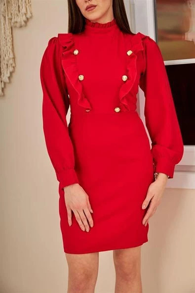 Gold Düğmeli Elbise - Resim 5