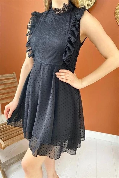 Çiçek Desenli Astarlı Elbise - Resim 2