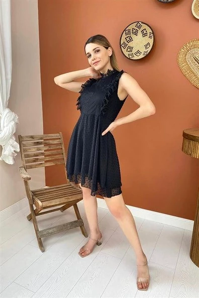 Çiçek Desenli Astarlı Elbise - Resim 3