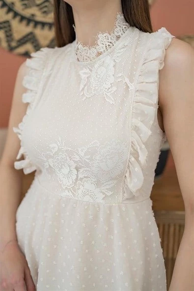 Çiçek Desenli Astarlı Elbise - Resim 3