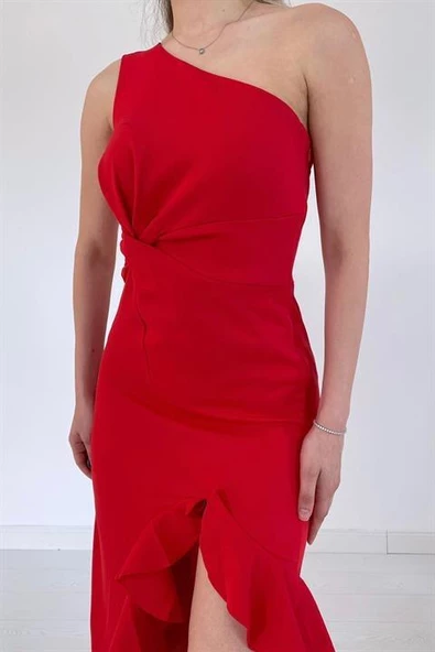 Yırtmaçlı Volanlı Elbise - Resim 4