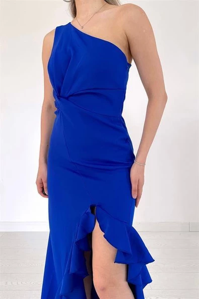 Yırtmaçlı Volanlı Elbise - Resim 3