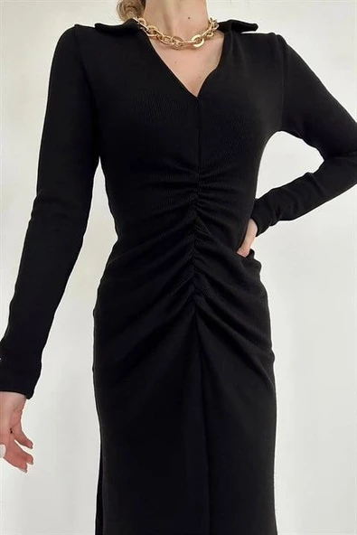 Büzgülü Triko Balık Elbise - Resim 3