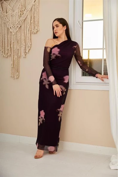 Tek Omuz Tül Elbise ürün görseli