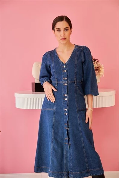 Balon Kol Kot Elbise - Resim 2