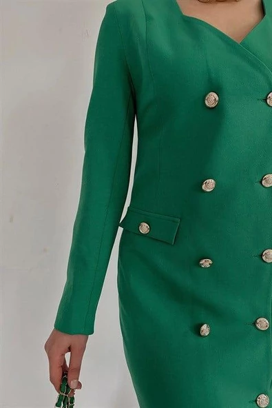 Gold Düğmeli Ceket Elbise - Resim 4