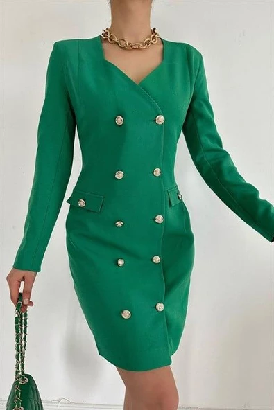 Gold Düğmeli Ceket Elbise - Resim 2