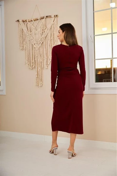 Askılı ve Yırtmaçlı Elbise - Resim 5