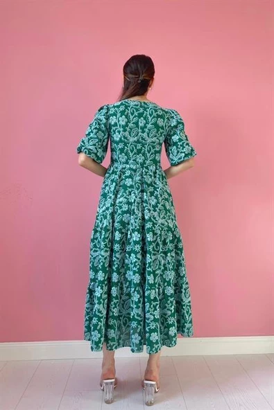 Düğmeli Brode Elbise - Resim 6