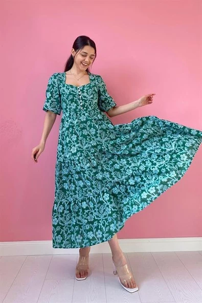 Düğmeli Brode Elbise - Resim 2